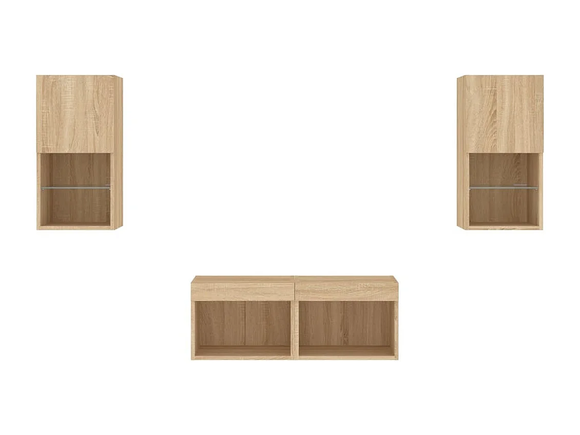 Mueble TV multimedia Estante TV Buffet TV Comedor Salón Dormitorio Montaje en Pared x 4 piezas con luces LED Sonoma Roble Marrón 02_0028224