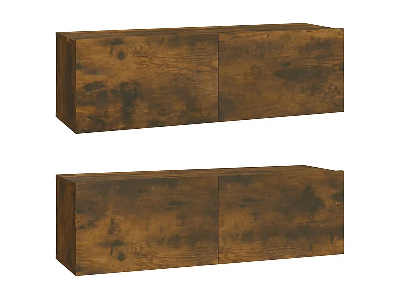Muebles de TV de pared Estante multimedia Aparador de TV Comedor Salón Dormitorio 2 piezas Roble ahumado 100 x 30 x 30 cm Madera de ingeniería marrón 02_0029023