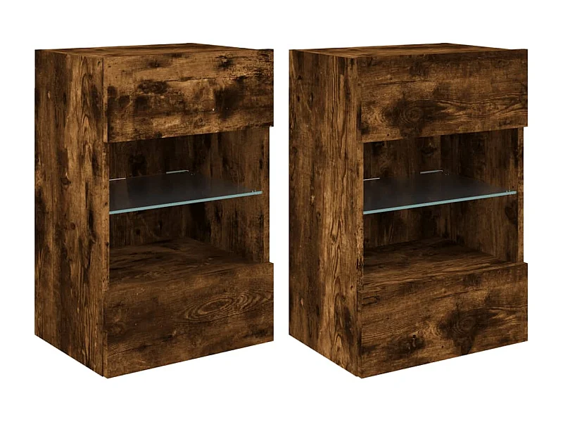 Muebles de TV de pared Estantería multimedia Aparador de TV Comedor Salón Dormitorio y luces LED 2 piezas Roble ahumado 40 x 30 x 605 cm Marrón 02_0029140