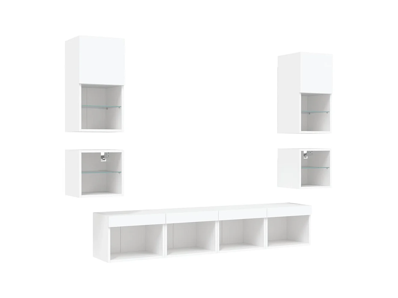 Mobile TV multimediale mensola TV buffet TV sala da pranzo soggiorno camera da letto con LED 8 pezzi legno ingegnerizzato bianco 02_0029472