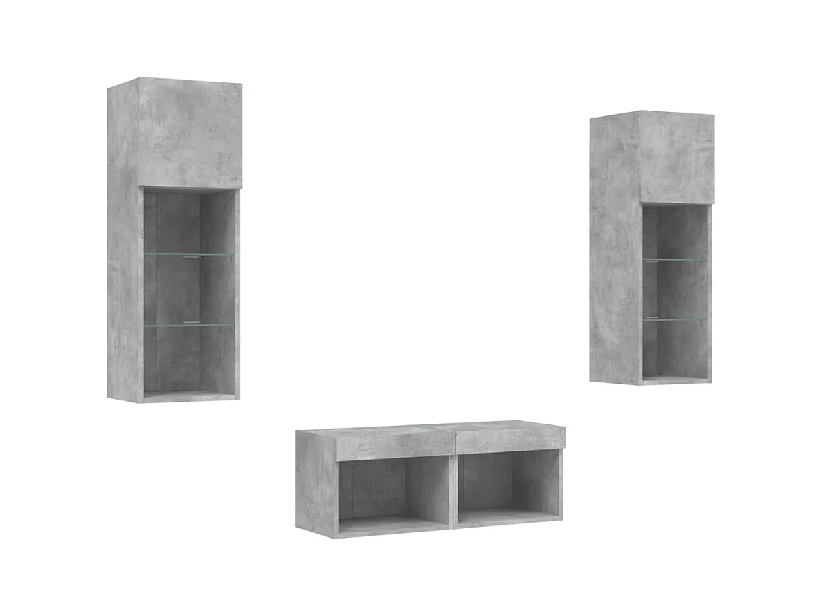 Mobile TV multimediale scaffale TV buffet TV sala da pranzo soggiorno camera da letto montaggio a parete x 4 pezzi con luci LED grigio 02_0028211