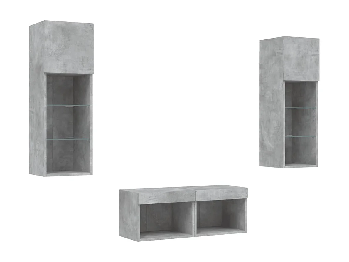 Mueble TV multimedia Estante TV Buffet TV Comedor Sala Dormitorio Montado en la pared x 4 piezas con luces LED gris 02_0028211