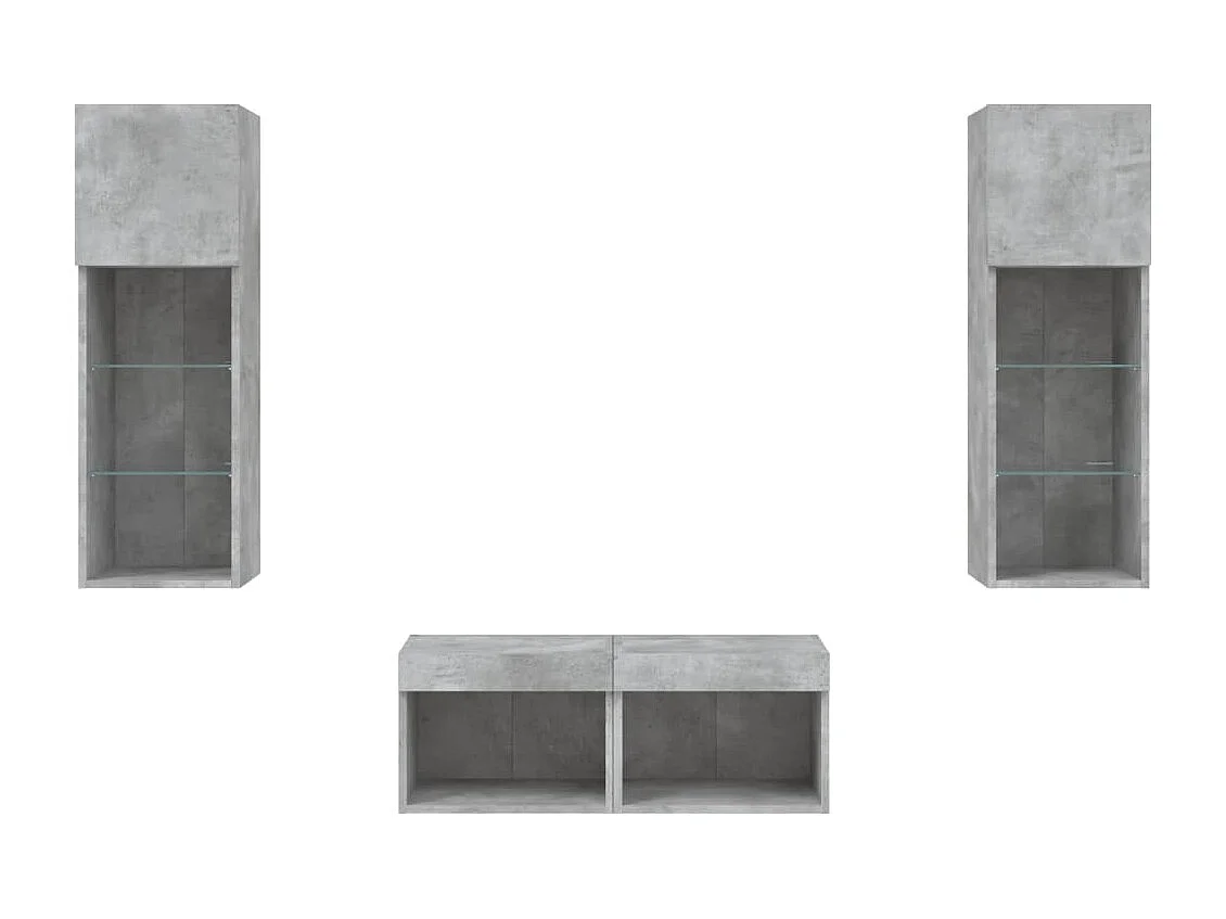 Mueble TV multimedia Estante TV Buffet TV Comedor Sala Dormitorio Montado en la pared x 4 piezas con luces LED gris 02_0028211