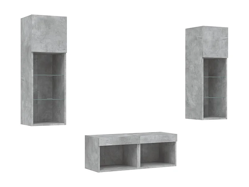 Mueble TV multimedia Estante TV Buffet TV Comedor Sala Dormitorio Montado en la pared x 4 piezas con luces LED gris 02_0028211