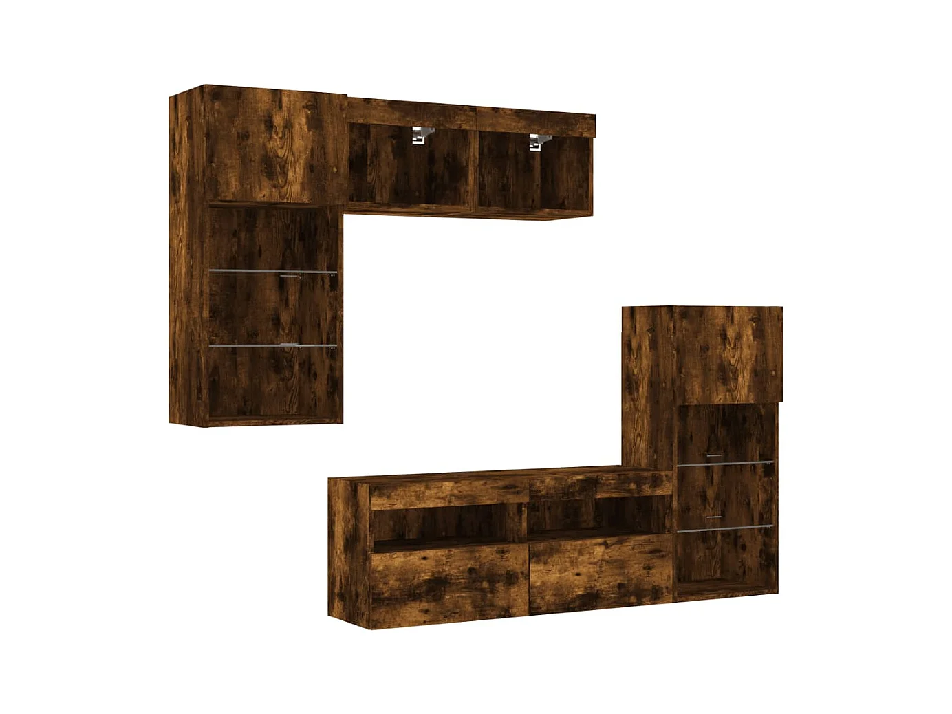 Mobile TV multimediale mensola TV credenza TV sala da pranzo soggiorno camera da letto con LED 5 pezzi rovere affumicato legno ingegnerizzato marrone 02_0029411
