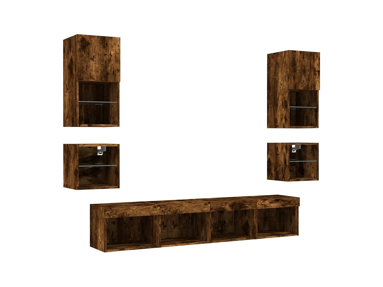 Mobile TV multimediale mensola TV credenza TV sala da pranzo soggiorno camera da letto con LED 8 pezzi rovere affumicato legno ingegnerizzato marrone 02_0029480