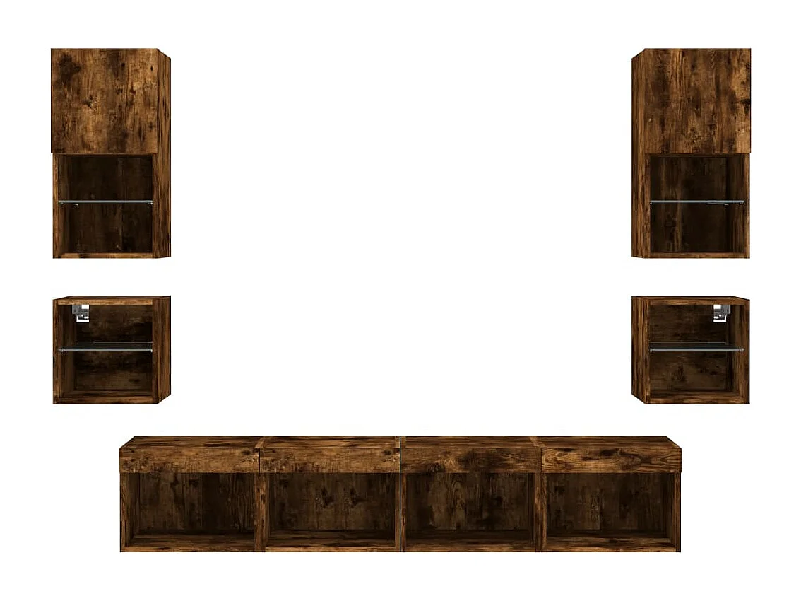 Mueble de TV multimedia estante para TV aparador para TV comedor sala de estar dormitorio con LED 8 piezas madera de ingeniería de roble ahumado marrón 02_0029480