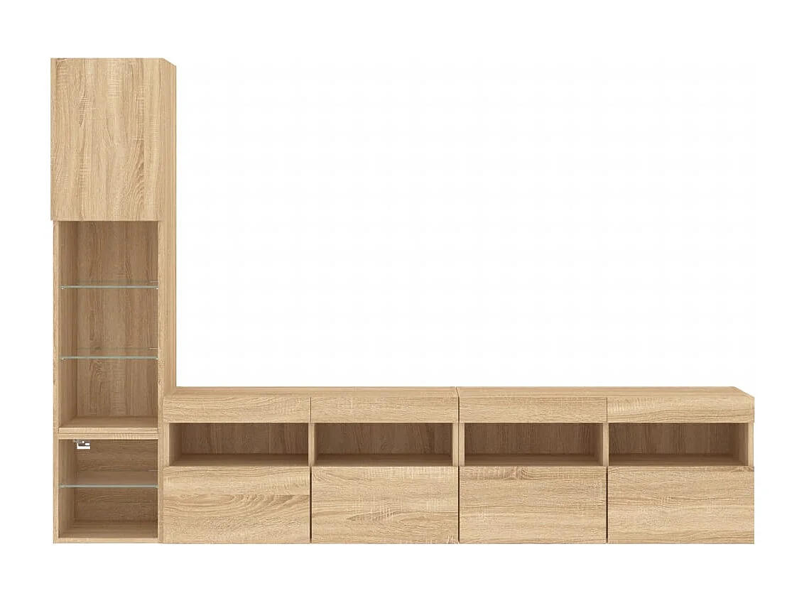 Suporte de TV multimídia prateleira de TV buffet de TV sala de jantar sala de estar quarto com LED 4 peças carvalho Sonoma madeira projetada marrom 02_0029364