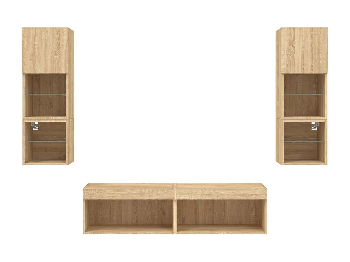 Mueble de TV multimedia estante para TV aparador de TV comedor sala de estar dormitorio con LED 6 piezas madera de ingeniería de roble Sonoma marrón 02_0029455