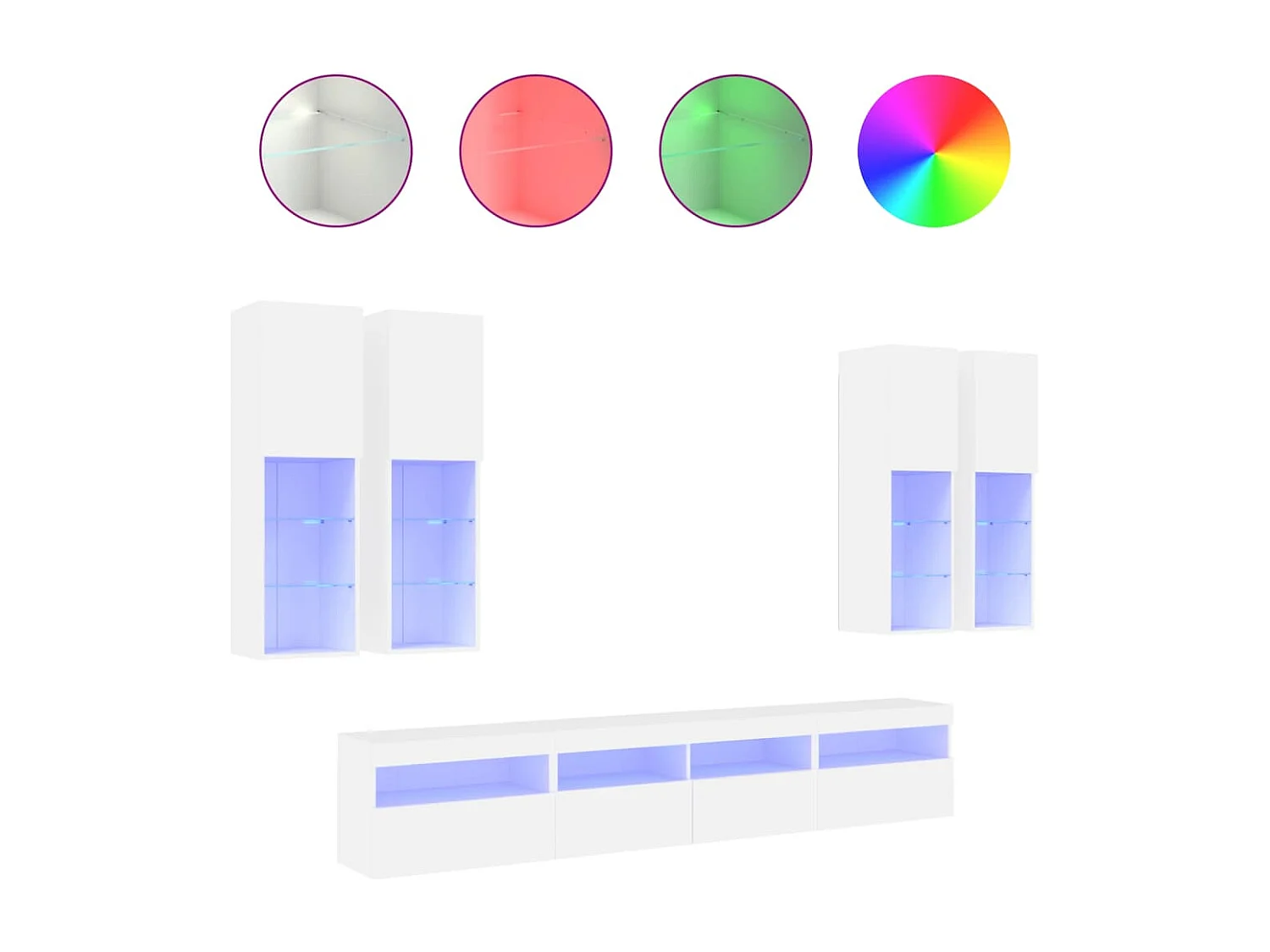 Conjunto de mueble de TV/aparador de pared de 7 piezas para salón dormitorio o comedor con luces LED color blanco (02_0025358)