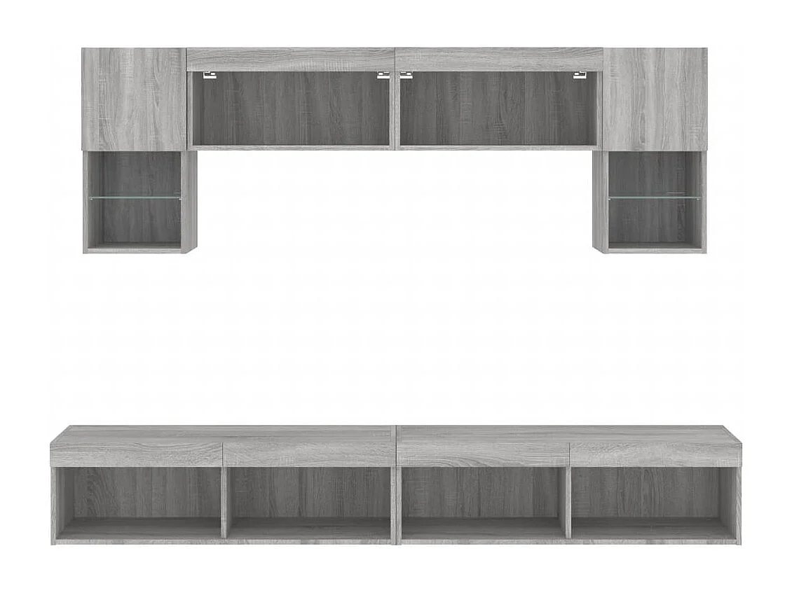 Mobile TV multimediale mensola TV credenza TV sala da pranzo soggiorno camera da letto con LED 6 pezzi legno ingegnerizzato Sonoma grigio 02_0029463