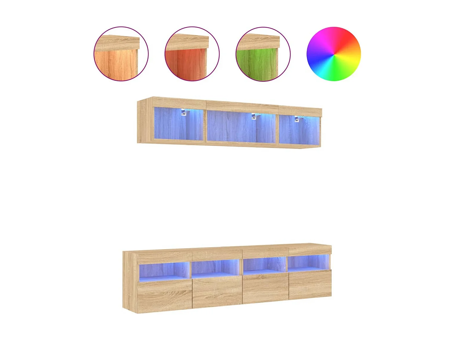 Mobile TV multimediale mensola TV credenza TV sala da pranzo soggiorno camera da letto con LED 5 pezzi legno ingegnerizzato rovere Sonoma marrone 02_0029420