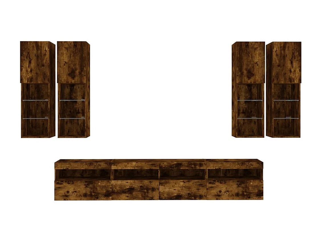 Conjunto de móveis armário aparador TV televisão sala de estar quarto sala de estar parede x 7 peças e luzes LED carvalho fumê marrom 02_0025363