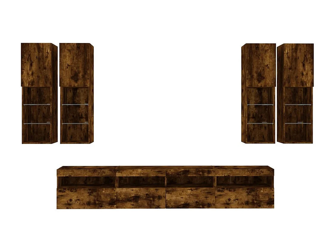 Conjunto de móveis armário aparador TV televisão sala de estar quarto sala de estar parede x 7 peças e luzes LED carvalho fumê marrom 02_0025363