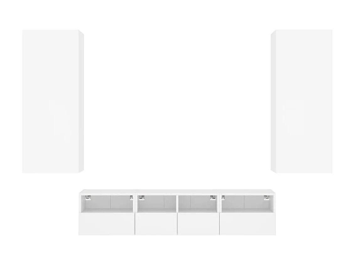 Mobile TV multimediale mensola TV credenza TV sala da pranzo soggiorno camera da letto 5 pezzi legno ingegnerizzato bianco 02_0029254