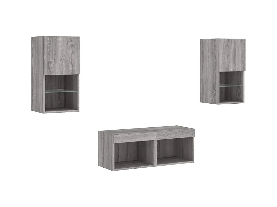 Mobile TV multimediale mensola TV buffet TV sala da pranzo soggiorno camera da letto montaggio a parete x 4 pezzi con luci LED grigio sonoma 02_0028226