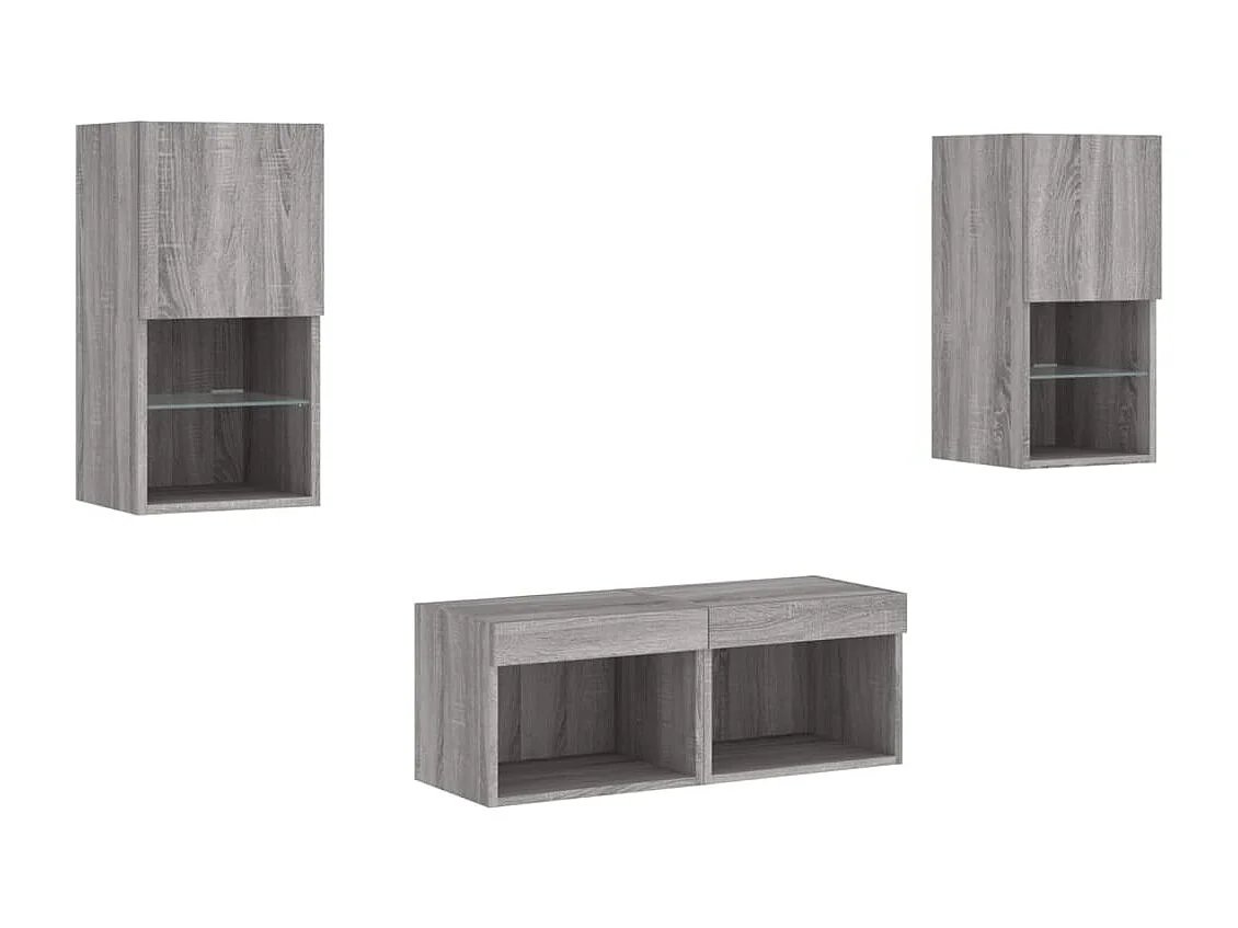 Mueble TV multimedia Estante TV Buffet TV Comedor Sala Dormitorio Montaje en pared x 4 piezas con luces LED Sonoma gris 02_0028226