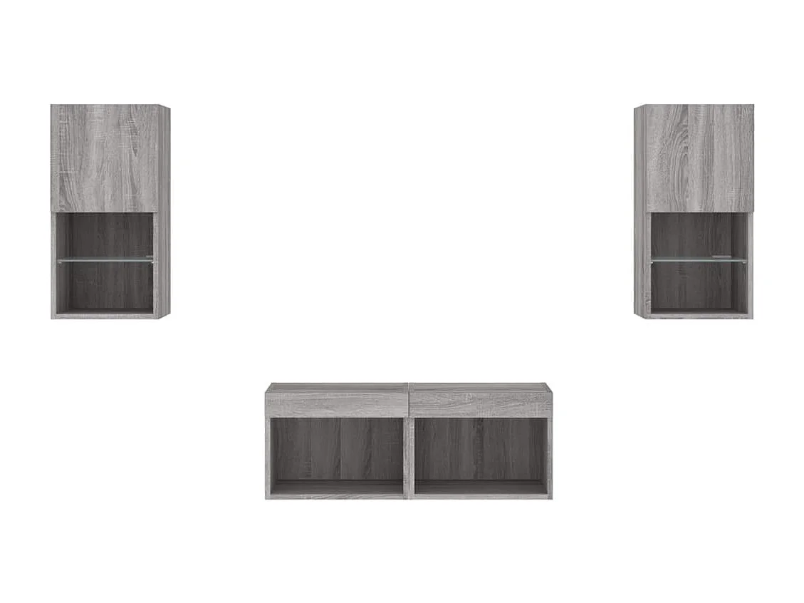 Mueble TV multimedia Estante TV Buffet TV Comedor Sala Dormitorio Montaje en pared x 4 piezas con luces LED Sonoma gris 02_0028226