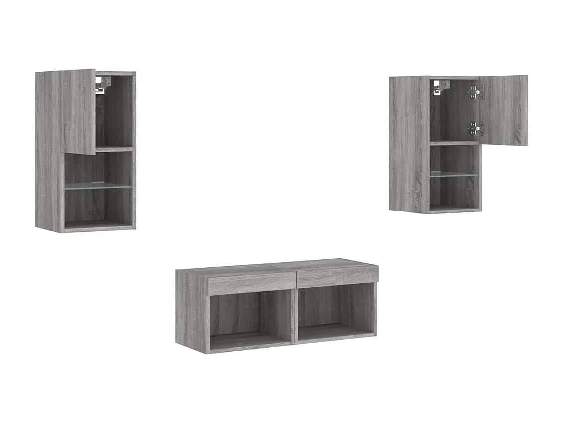Mueble TV multimedia Estante TV Buffet TV Comedor Sala Dormitorio Montaje en pared x 4 piezas con luces LED Sonoma gris 02_0028226
