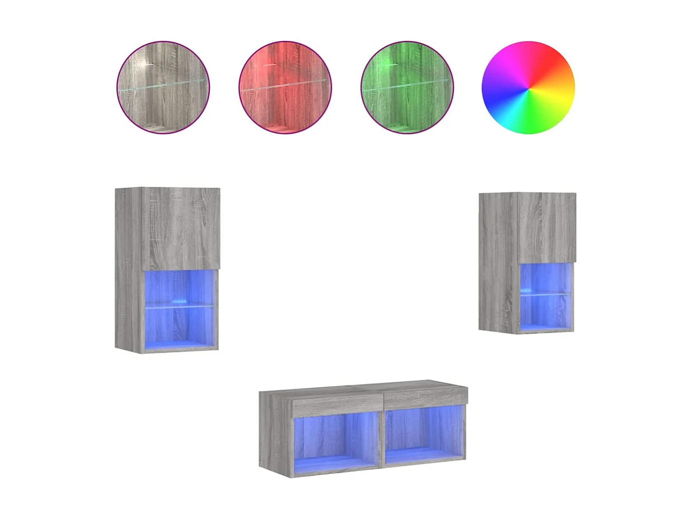 Mueble TV multimedia Estante TV Buffet TV Comedor Sala Dormitorio Montaje en pared x 4 piezas con luces LED Sonoma gris 02_0028226
