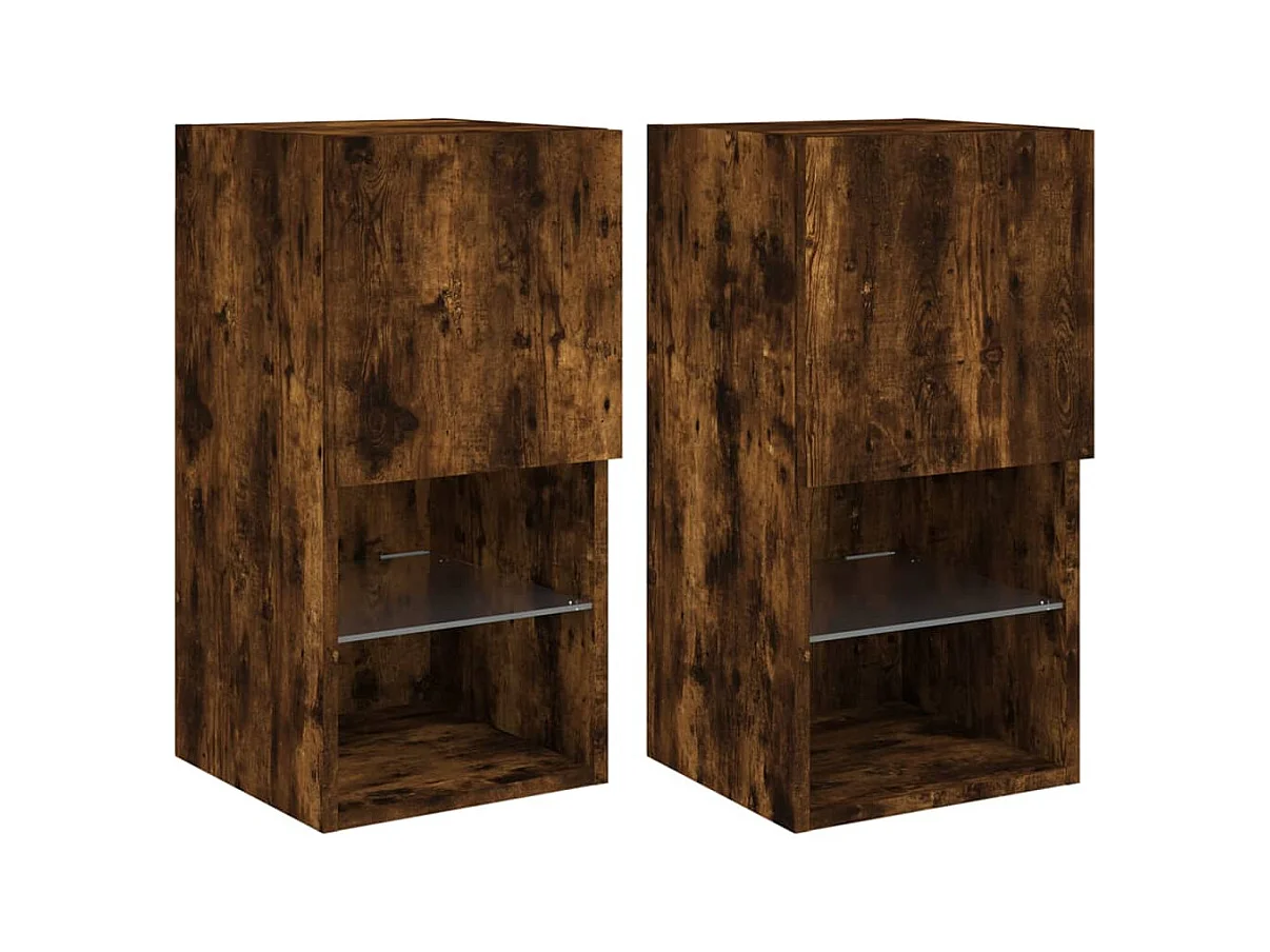 Mobile TV multimediale scaffale TV credenza TV sala da pranzo soggiorno camera da letto con luci LED 2 pezzi rovere affumicato 305 x 30 x 60 cm marrone 02_0028864