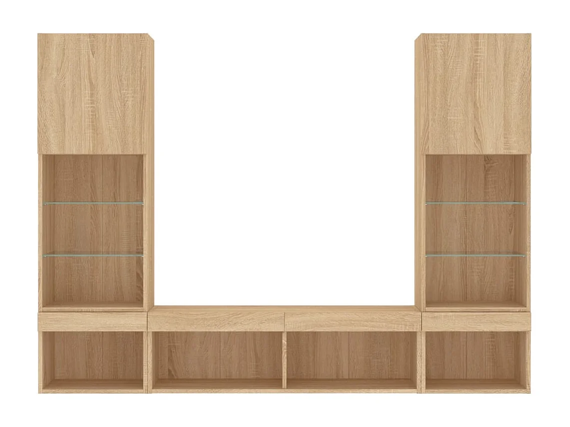 Suporte de TV multimídia prateleira de TV buffet de TV sala de jantar sala de estar quarto com LED 5 peças carvalho Sonoma madeira projetada marrom 02_0029418