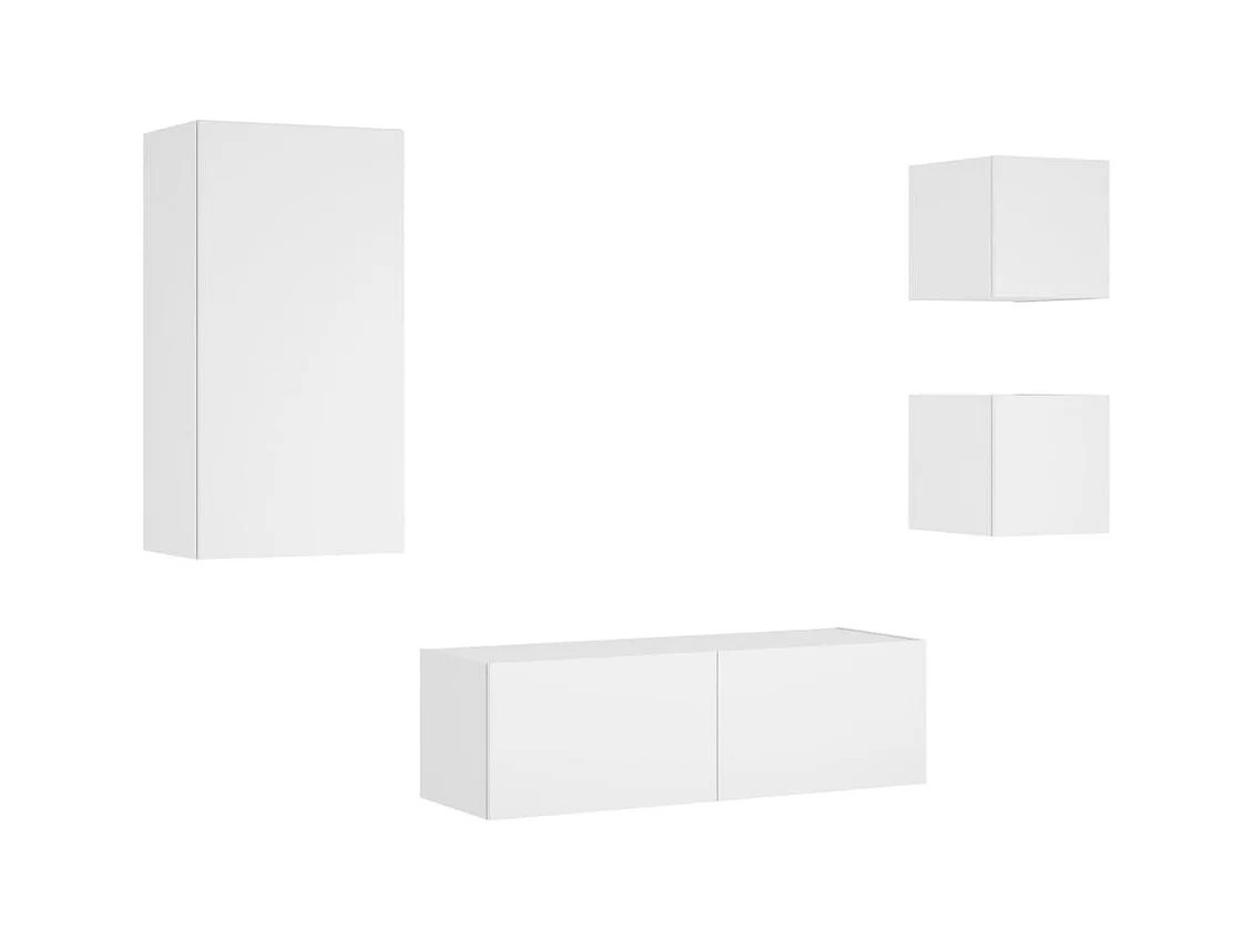 Mueble de TV multimedia estante para televisión buffet de televisión comedor salón dormitorio montado en la pared x 4 piezas con luces LED blancas 02_0028209