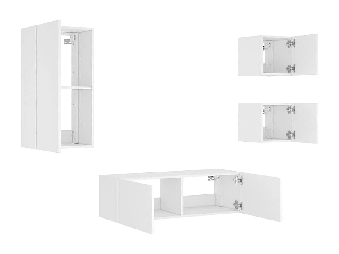 Mobile TV multimediale scaffale per televisione televisione buffet sala da pranzo soggiorno camera da letto a parete x 4 pezzi con luci LED bianche 02_0028209