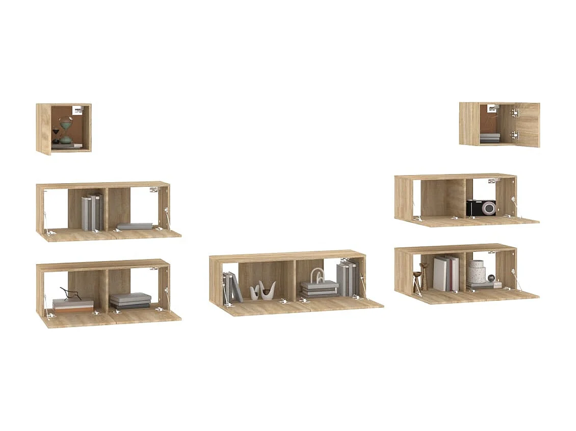 Set di mobili mobile credenza TV televisione soggiorno camera da letto soggiorno 7 pezzi rovere Sonoma multistrato marrone 02_0025209