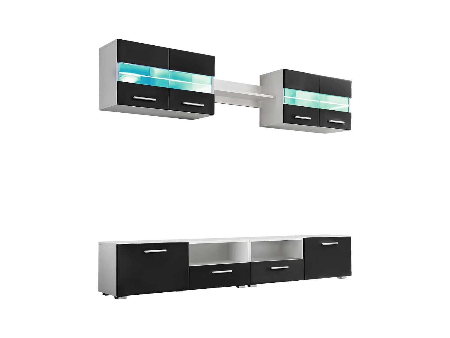 Conjunto de parede para 5 ambientes com luzes LED preto brilhante 02_0025383