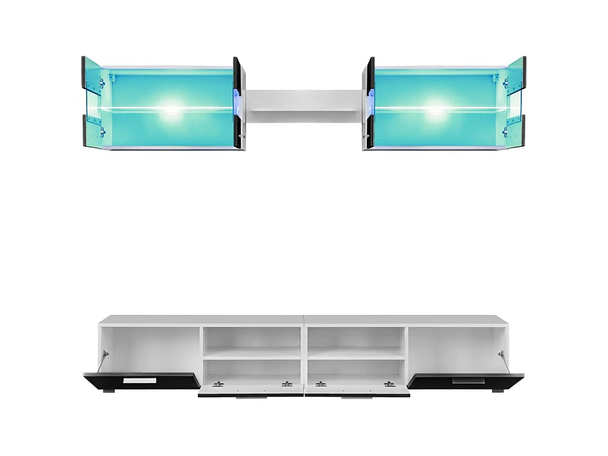 Conjunto de parede para 5 ambientes com luzes LED preto brilhante 02_0025383
