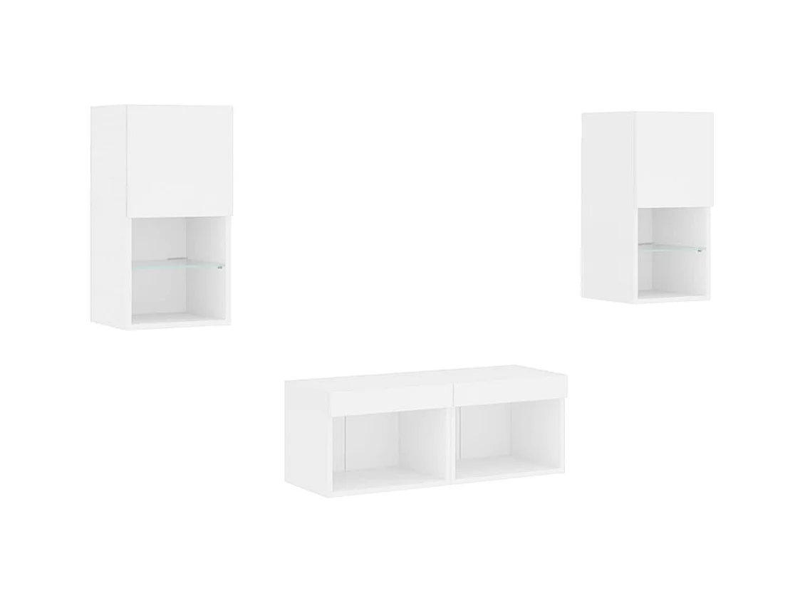 Mobile TV multimediale scaffale TV credenza TV sala da pranzo soggiorno camera da letto montaggio a parete x 4 pezzi con luci LED bianco 02_0028210