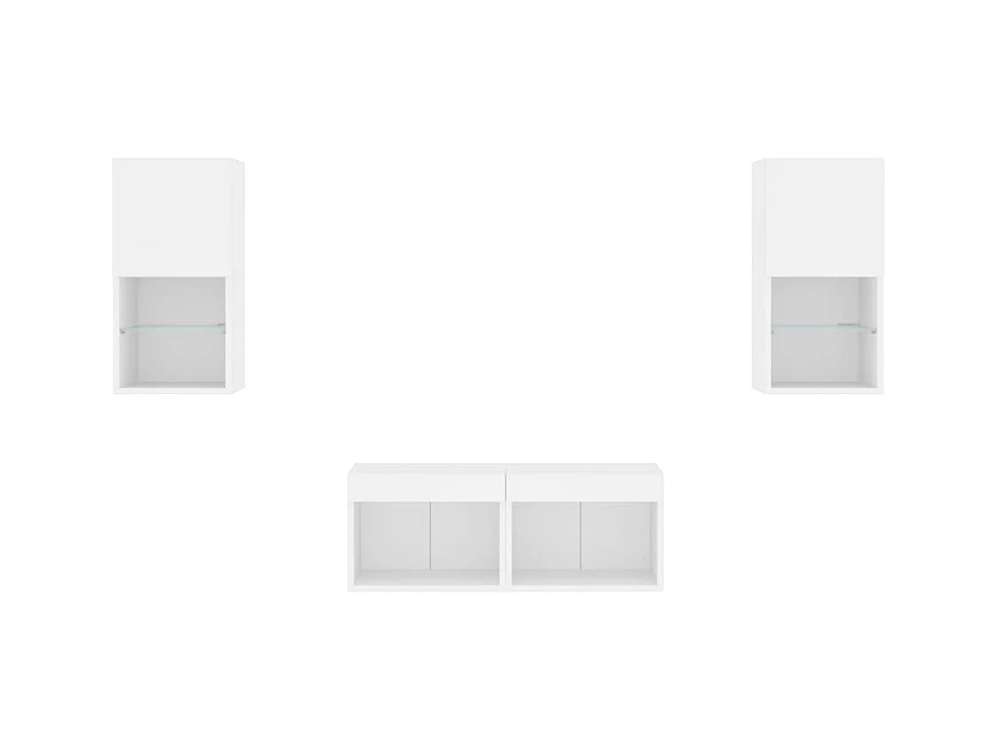 Mobile TV multimediale scaffale TV credenza TV sala da pranzo soggiorno camera da letto montaggio a parete x 4 pezzi con luci LED bianco 02_0028210