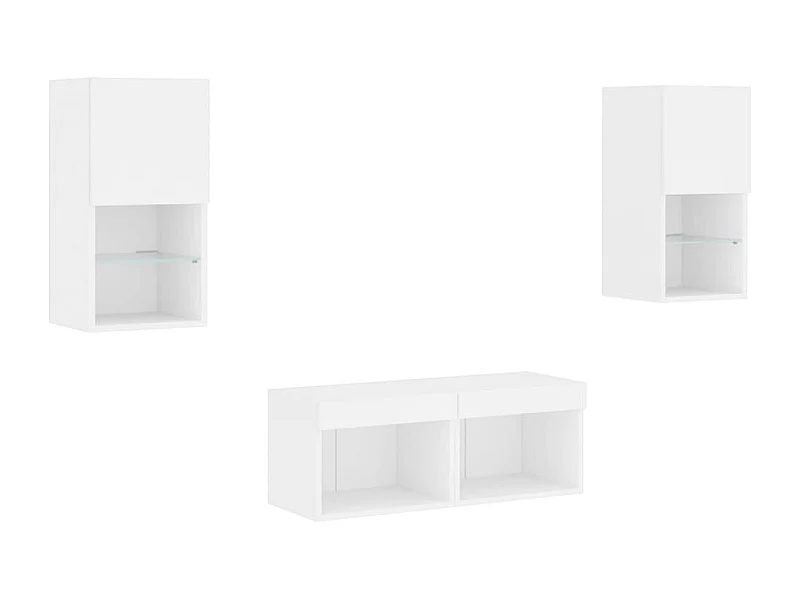 Mobile TV multimediale scaffale TV credenza mobile TV sala da pranzo soggiorno camera da letto montaggio a parete x 4 pezzi con luci LED bianco 02_0028210