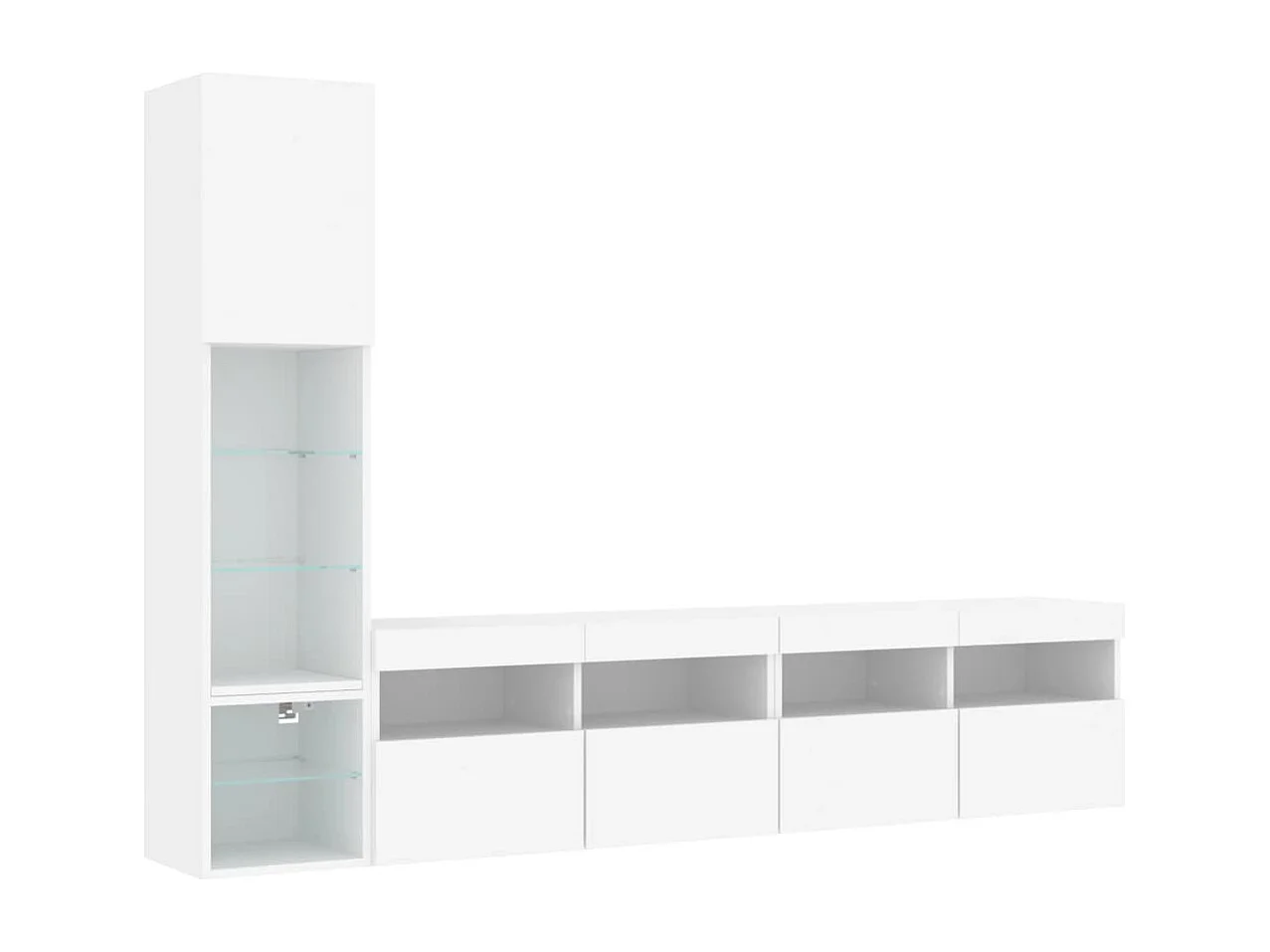 Mobile TV multimediale mensola TV credenza TV sala da pranzo soggiorno camera da letto con LED 4 pezzi legno ingegnerizzato bianco 02_0029327