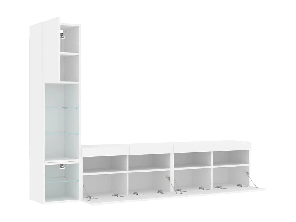 Mobile TV multimediale mensola TV credenza TV sala da pranzo soggiorno camera da letto con LED 4 pezzi legno ingegnerizzato bianco 02_0029327