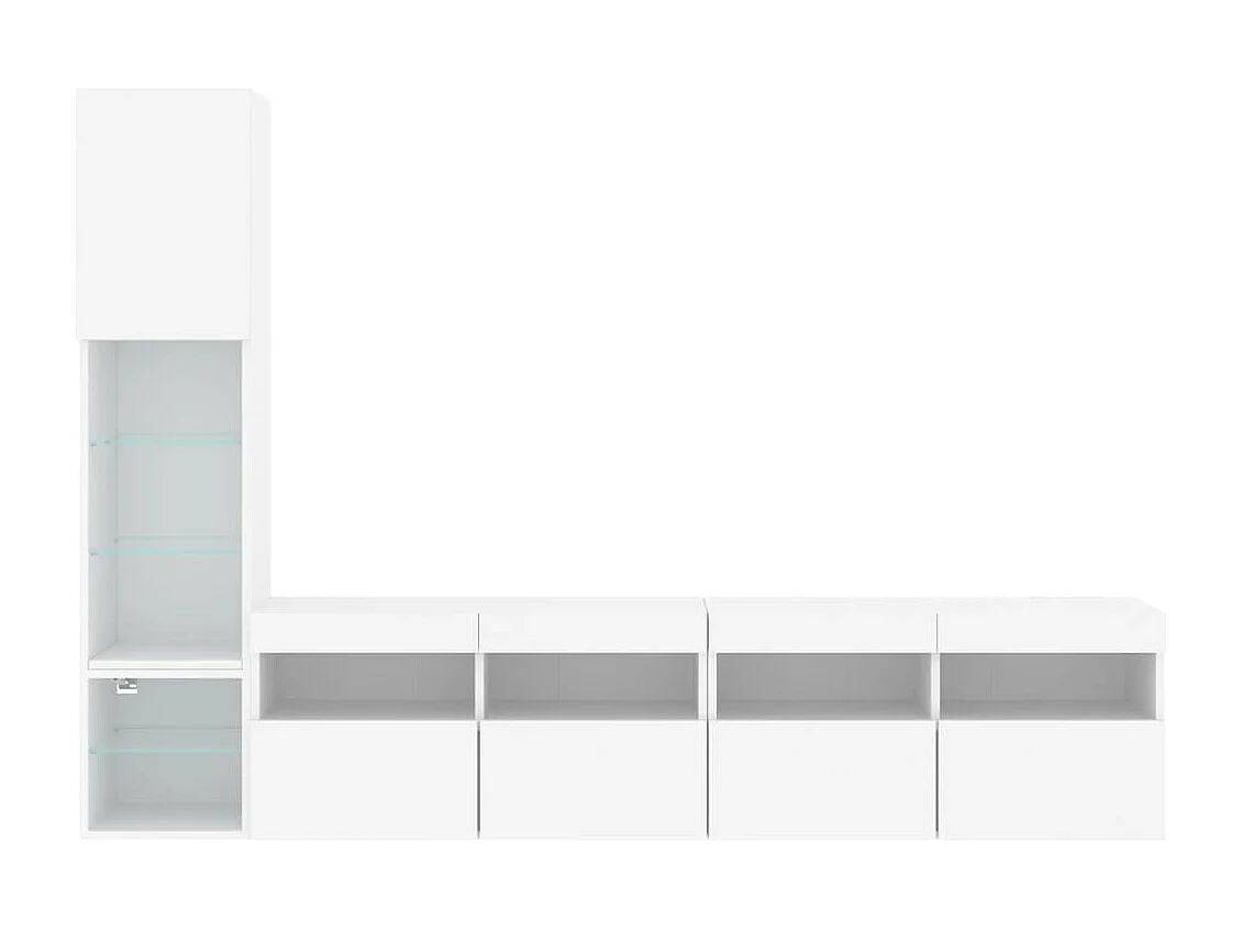 Mobile TV multimediale mensola TV credenza TV sala da pranzo soggiorno camera da letto con LED 4 pezzi legno ingegnerizzato bianco 02_0029327