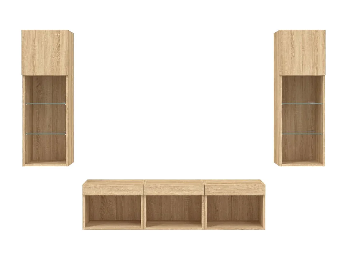 Mueble de TV multimedia estante para TV aparador de TV comedor sala de estar dormitorio con LED 5 piezas madera de ingeniería de roble Sonoma marrón 02_0029413