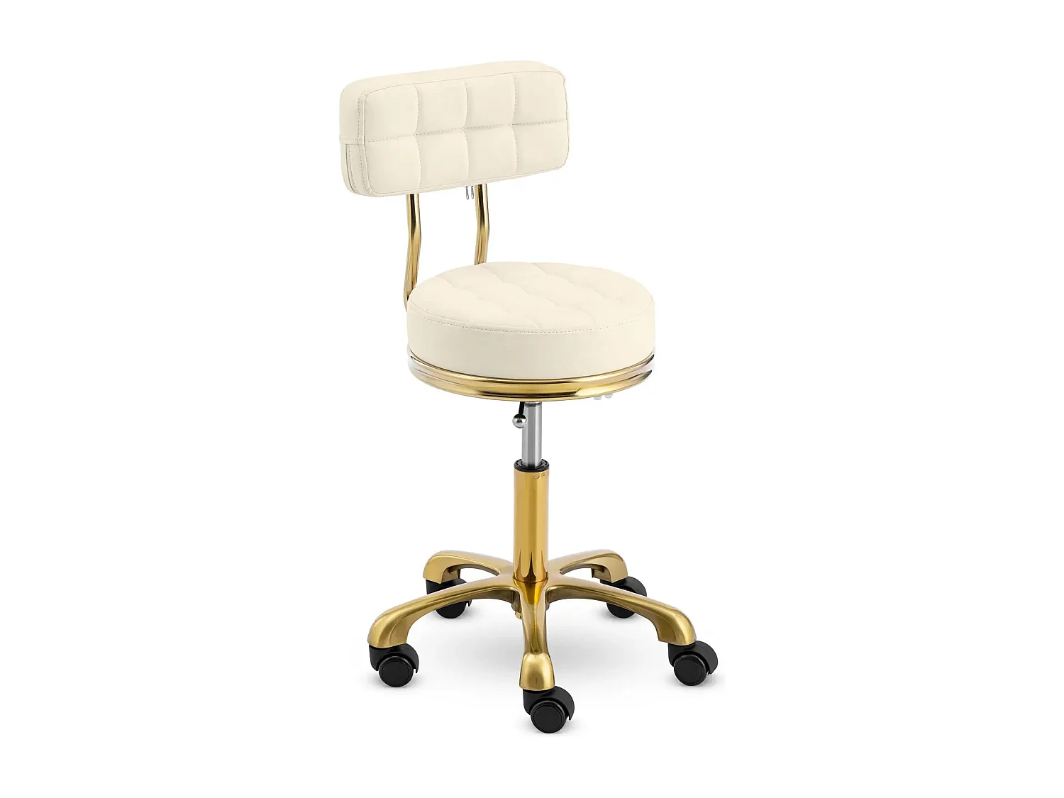 Sgabello con ruote e schienale 150 kg alluminio PVC compensato schiuma sintetica beige dorato 14_0010112