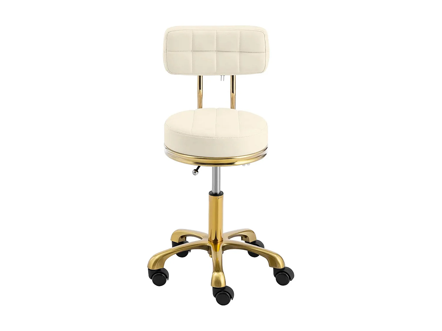 Sgabello con ruote e schienale 150 kg alluminio PVC compensato schiuma sintetica beige dorato 14_0010112