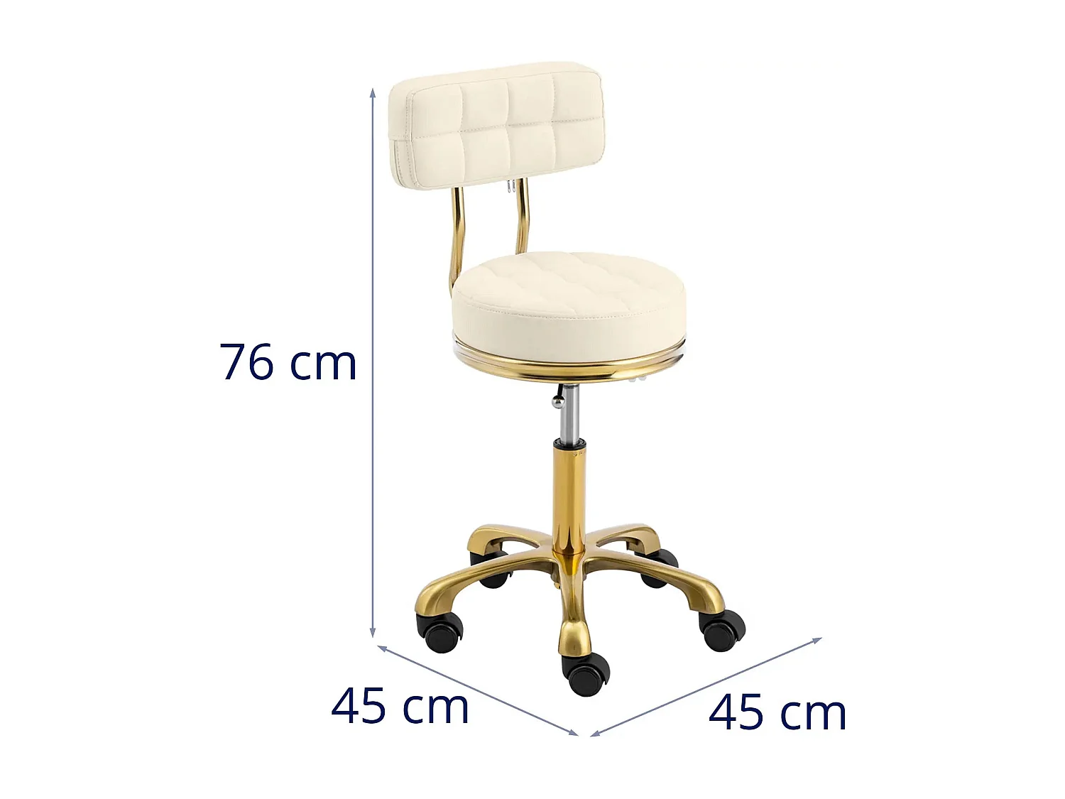 Sgabello con ruote e schienale 150 kg alluminio PVC compensato schiuma sintetica beige dorato 14_0010112