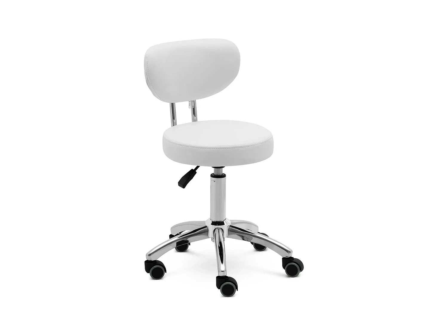 Taburete profesional con ruedas y respaldo 60 cm 150 kg color blanco 14_0010098