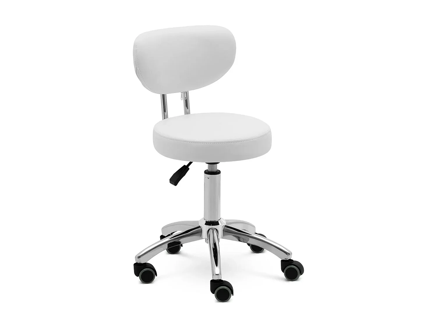 Taburete profesional con ruedas y respaldo 60 cm 150 kg color blanco 14_0010098