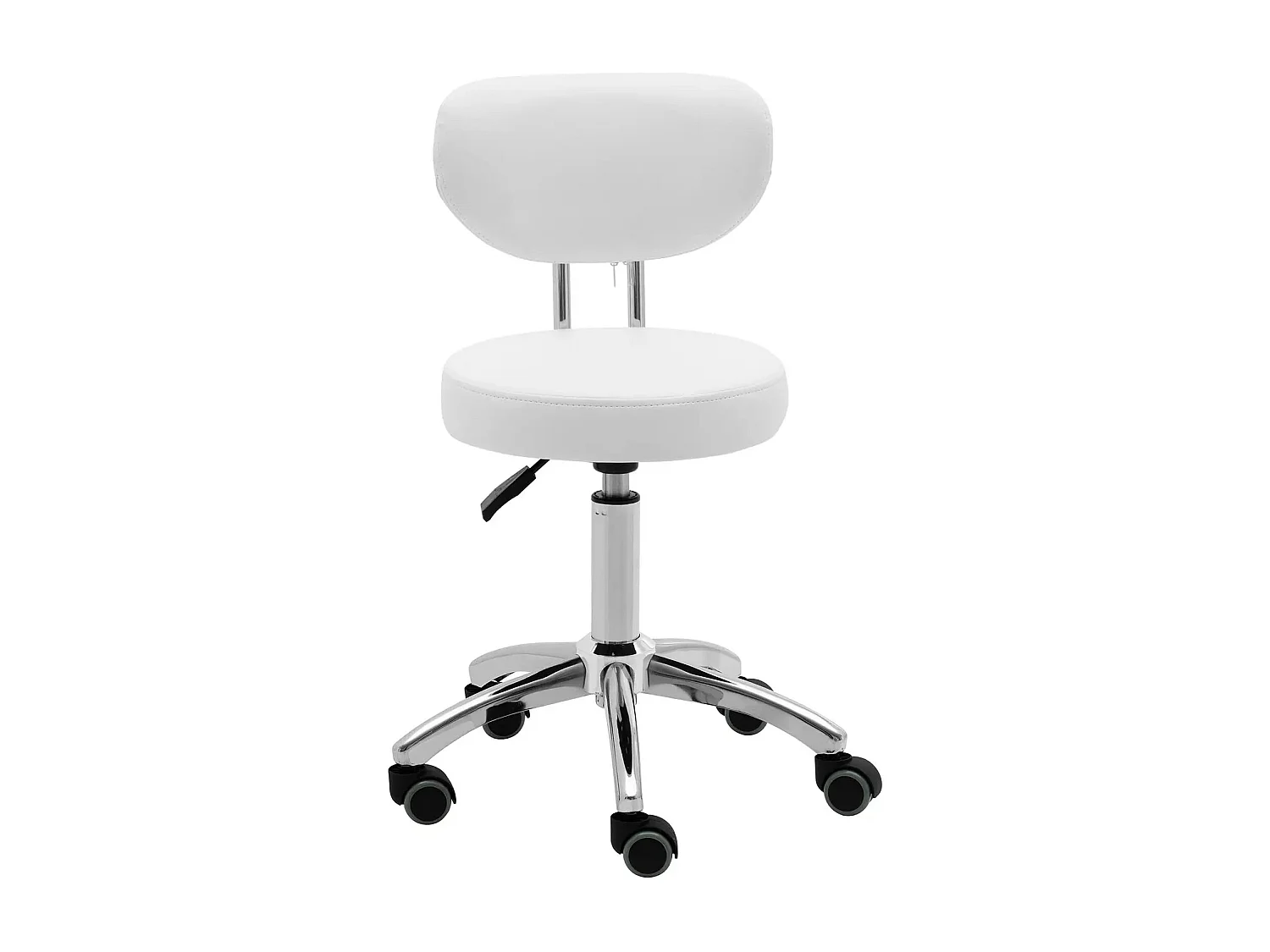 Taburete profesional con ruedas y respaldo 60 cm 150 kg color blanco 14_0010098