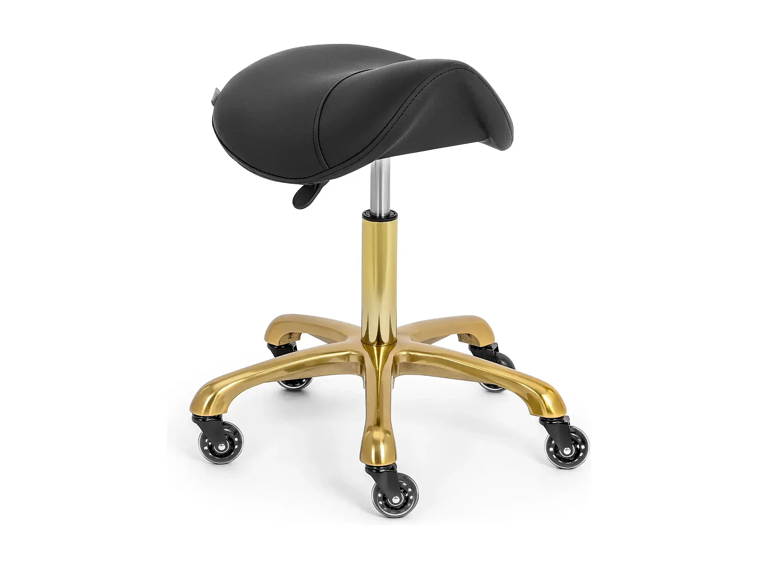 Taburete de silla de montar para caballo 150 kg aleación de aluminio PVC PU ​​madera contrachapada espuma sintética negro y dorado 14_0010084