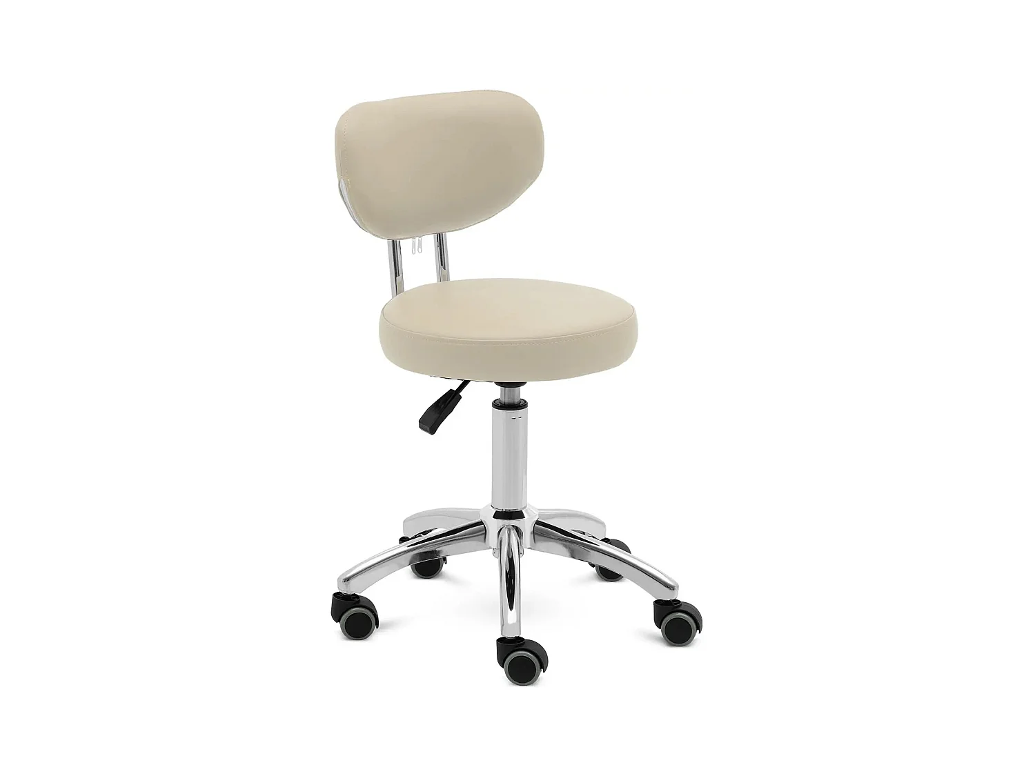 Banco com rodas e encosto 46 60 cm 150 kg bege escuro alumínio PVC espuma sintética bege escuro 14_0010097