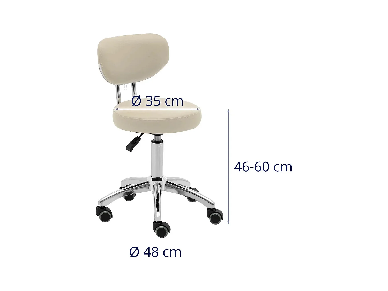 Banco com rodas e encosto 46 60 cm 150 kg bege escuro alumínio PVC espuma sintética bege escuro 14_0010097