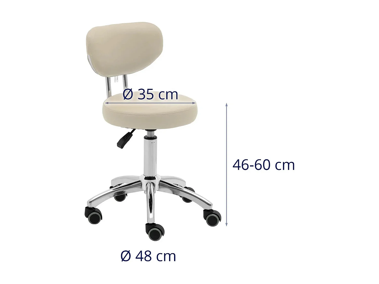 Banco com rodas e encosto 46 60 cm 150 kg bege escuro alumínio PVC espuma sintética bege escuro 14_0010097