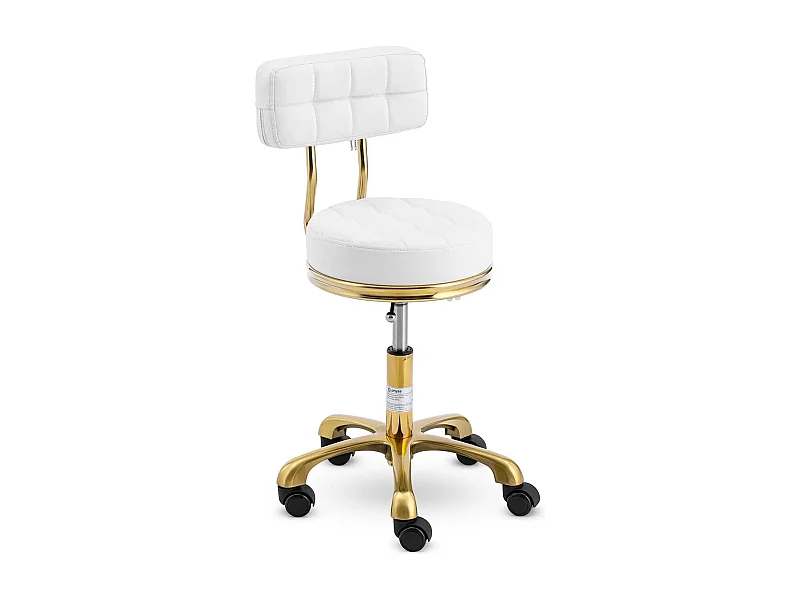 Sgabello girevole con schienale 150 kg alluminio PVC compensato schiuma sintetica bianco 14_0010104