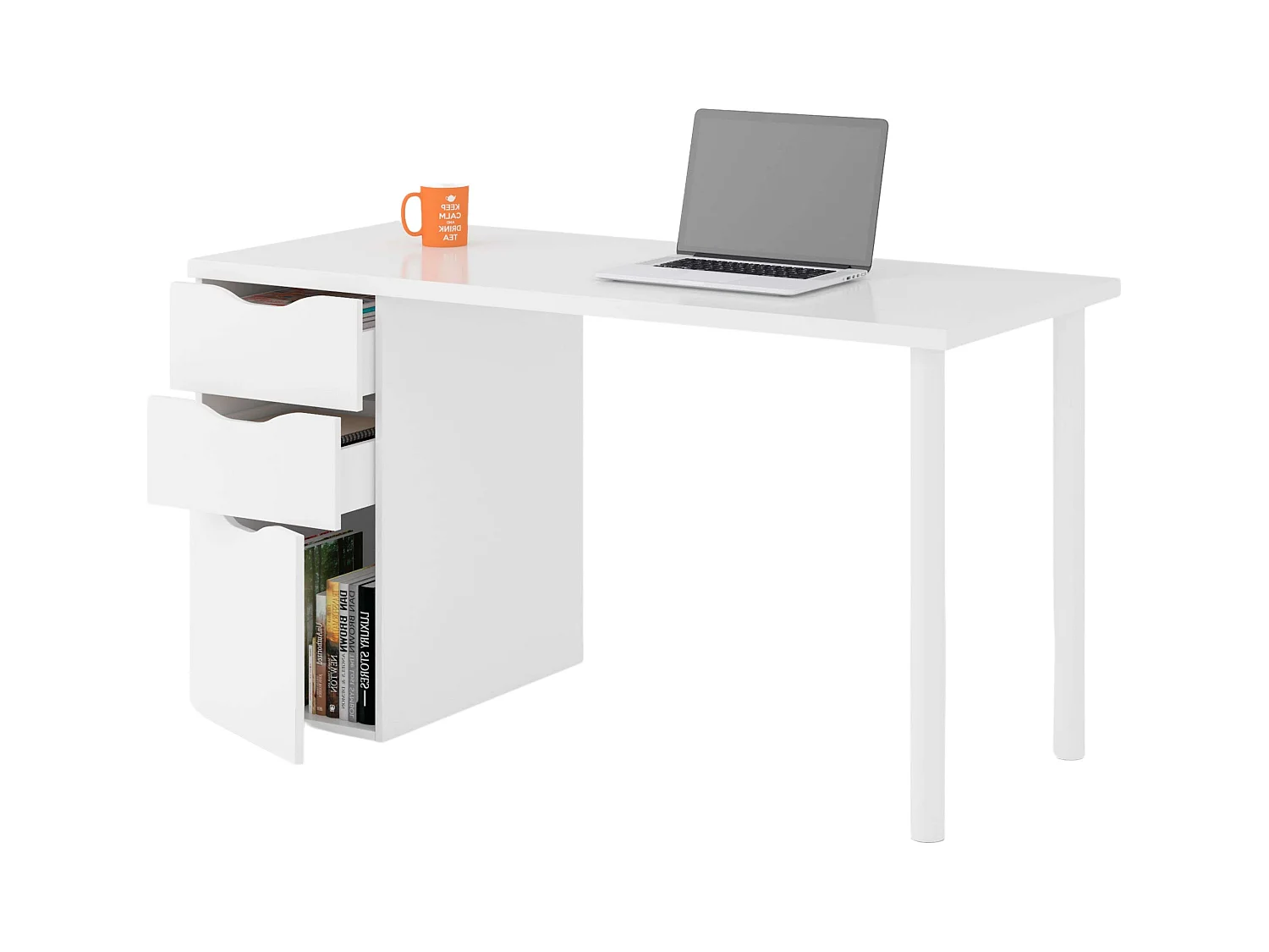 Pack Oficina Estilo Contemporáneo Blanco con 2 Estanterías y Escritorio